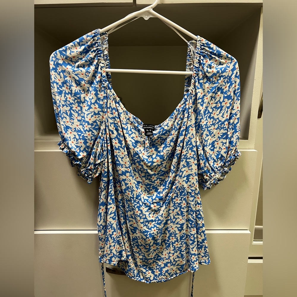 New Look maternity floral square neck peplum top in blue